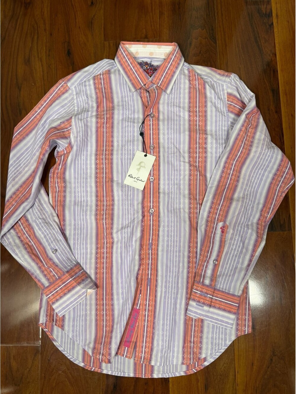 NWT Purple/Orange Striped Robert Graham Long Sleeve Mens Cotton #61F Shirt SZ XS